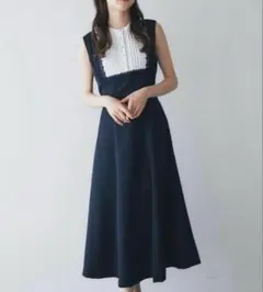 tocco closet ヨークレース切替バックレースアップ配色ワンピース