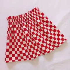 ギャザーたっぷりスカート 140cm レッドチェッカーフラッグ JS ダンス