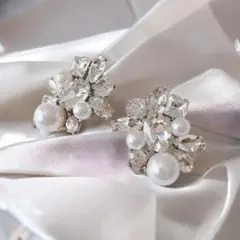 クリスタルビジューパール ピアス ☆ ブライダル 結婚式 シンプル アクセサリー
