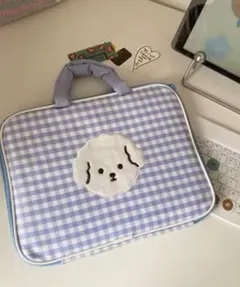 ammy. ギンガムチェック ドッグ デザイン PC バッグ 未使用