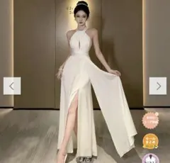 エレガントホワイトドレス ハイネック スリット