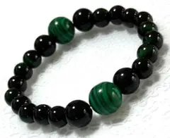 大玉グリーンマラカイト　濃いグリーンタイガーアイ　パワーストーンブレスレット