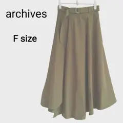 アルシーヴ/archives「F」アシンメトリーロング丈フレアスカート オリーブ