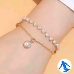 ●ブレスレット　パール　レディース　ゴールド　二連　卒業式　結婚式　冠婚葬祭　春