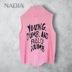 【NADIA】　ノースリーブリブニットトップス　ピンク　洗える　フルジップのサムネイル