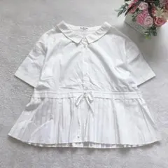 レイビームス 半袖シャツ ペプラム プリーツ シンプル ベーシック トップス 白