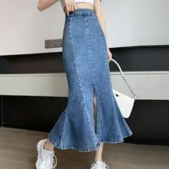 【新品】デニムマーメイドスカート ロング スリット ハイウエスト ジーパンブルー