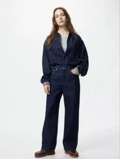 ユニクロ UNIQLO ワイドストレートジーンズ 25 ネイビー デニム