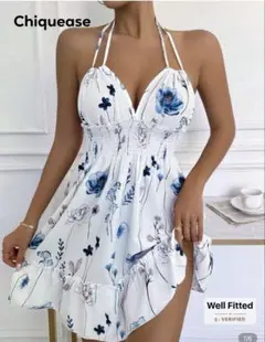 Chiquease フラワープリント ノースリーブ ミニワンピース