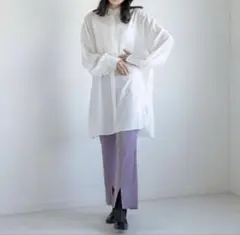 【LOWRYS FARM】バンドカラーチュニックシャツ 白 フリーサイズ