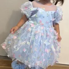 水色 蝶 結婚式 ドレス 2-3Y