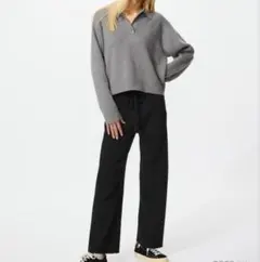 ユニクロUNIQLO ブラック ウォッシャブルリブニットパンツ M