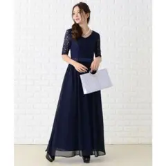【美品】オケージョンドレス ネイビー レース 結婚式 お呼ばれドレス