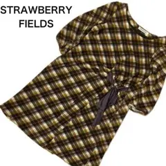 STRAWBERRY-FIELDS ７部袖チェックワンピース　ウエストリボン