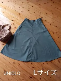 美品　UNIQLOストレッチコットンブレンドサーキュラースカート　L　オリーブ