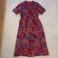 赤 ミディ丈 ワンピース　昭和レトロ