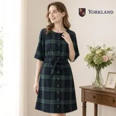 YORKLAND★　ヨークランド　ワンピース　チェック柄　高級　グリーン系　春夏のサムネイル