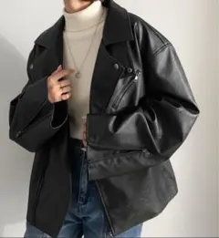 フェイクレザーダブルライダースジャケット(オーバーサイズ)