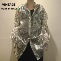 シルバー 幾何学模様 オーバーサイズシャツ 長袖