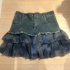 プリーツスカート 透け感フリル