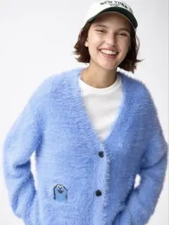 GU パペットスンスン　オーバーサイズカーディガン ブルー L