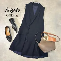 ARIGATO ウールジレワンピース ネイビー M〜L相当 きれいめ 日本製