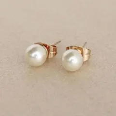 一粒6mmパール・ピアス・ピンクゴールド色　シンプル