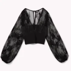 GRL ニットドッキングフラワーレースVネックブラウス