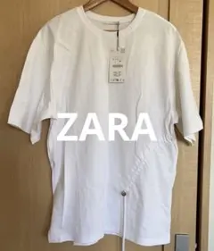 ZARA ホワイト Tシャツ Lサイズ サイドドローストリング