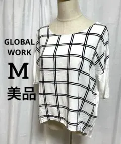 GLOBAL WORK M 美品 チェック柄 半袖Tシャツのサムネイル