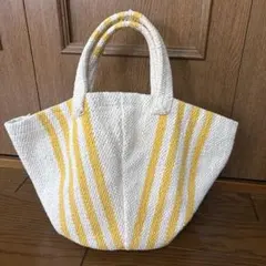 Techichi ルノンキュール 春、夏用 ストライプトートバッグ 白と黄色