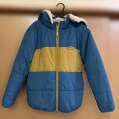 フード付きダウンコート リバーシブル青と黄150cm