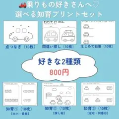 選べる乗りもの知育プリント2種類セット 乗りもの好きのおうち学習