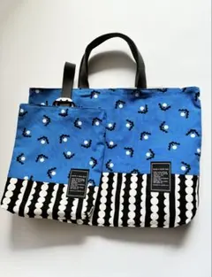 【少し大きめ】レッスンバッグ　上履き入れ　花柄　ブルー　ストライプ　北欧　入学