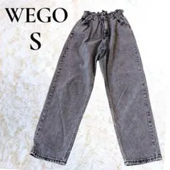 WEGO ブラックデニムパンツ S ハイウエスト テーパード ウエストゴム