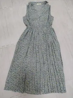 花柄 ノースリーブ ワンピース M　古着　レトロ　プリーツ　春夏