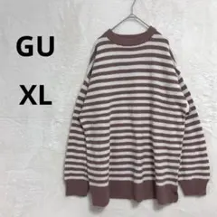 GU メンズ XL ボーダー クルーネックセーター ニット ブラウン ホワイト