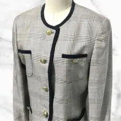 バーバリーズ 90s グレンチェック 金ボタン ノーカラー セットアップ シルク
