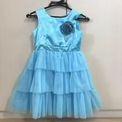 子ども用ドレス　水色 フリルドレス 花飾り付き　130