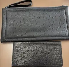 y*4様 オーストリッチレザー風　黒色 ポーチと財布セット