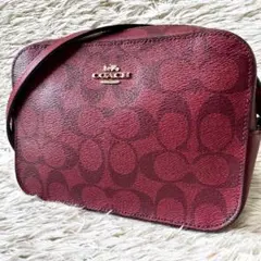 美品　コーチ　カメラバッグ　斜め掛け　ショルダー　シグネチャー　PVC レッド