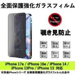 iPhone17e/16e/14/13Pro/13 覗き見防止全面ガラスフィルム