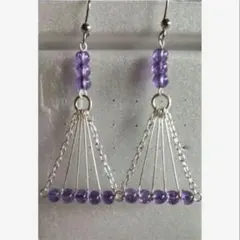 ハンドメイドピアス　紫色　パープル　クラックガラスビーズ　イヤリング可　他色も可