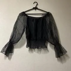 ドット柄 シースルー オフショルダー トップス ブラックのサムネイル