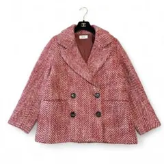 【しつけ糸付】SNIDEL ヘリンボーン ショートコート ダブルブレスト 赤 0