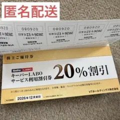 【匿名配送】キーパーラボ 20%割引券　VTホールディングス 株主優待券 1冊
