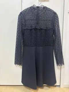 ZARA WOMAN ネイビー レーストップス長袖ワンピース