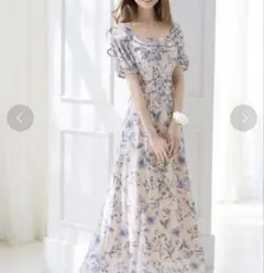 evelyn ロングワンピース 花柄フリルフレア 水瀬さらら アイスブルー