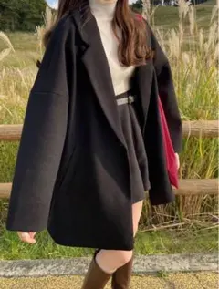 GRL ルーズテーラードコート ブラック ze585