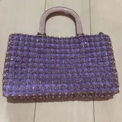 【未使用品】ビーズ装飾 パープル ハンドバッグ